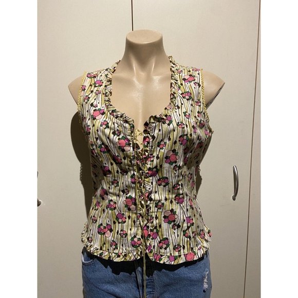 🌱 LISA HO cute Designer sleeveless cotton corset Blouse Shirt Top 10 lace up - Picture 14 of 16